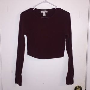 Forever21 Cropped Long Sleeve Top. Maroon. Size L